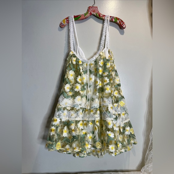 Free People For Love & Lemons Rachel Embroidered Lace Ruffles mini Dress XL - Picture 8 of 8